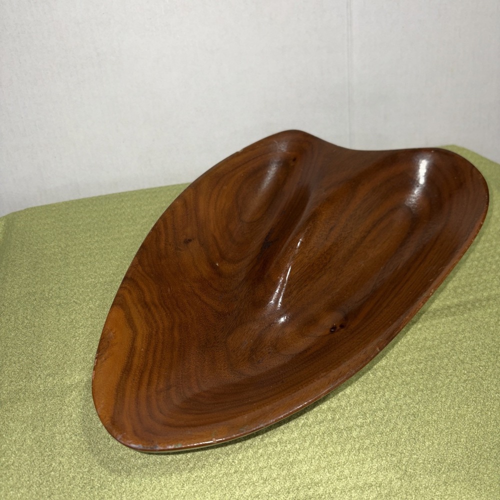Authentic MCM Vintage Monkey Pod  Wood Divided Dish 10" x 6" x 2" Beautiful